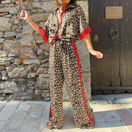Damen modischer Zweiteiler mit Leopardenmuster Stalluxe