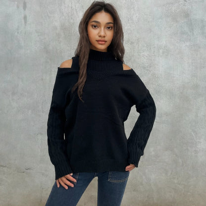 Damen Pullover mit schulterfreien Ärmeln und Zopfmuster Stalluxe