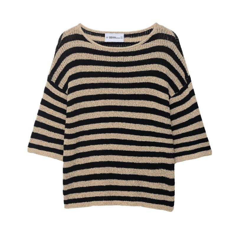 Damen lässiger Strickpullover mit breiten Streifen und weichem Material Stalluxe