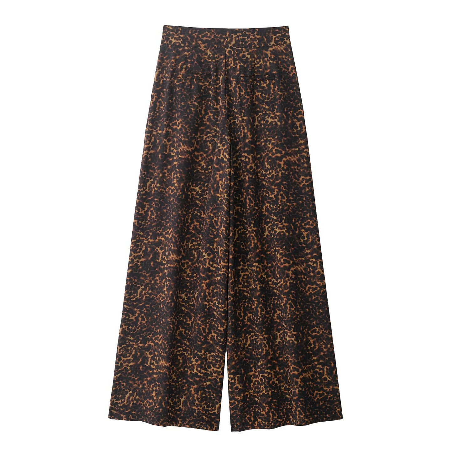 Damen Weit geschnittene Leoprint-Hose mit elastischem Bund und hohen Taschen Stalluxe