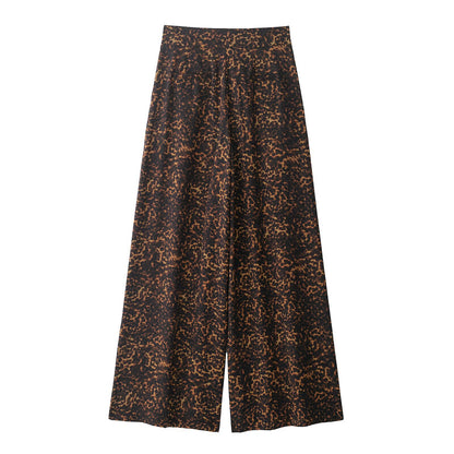 Damen Weit geschnittene Leoprint-Hose mit elastischem Bund und hohen Taschen Stalluxe