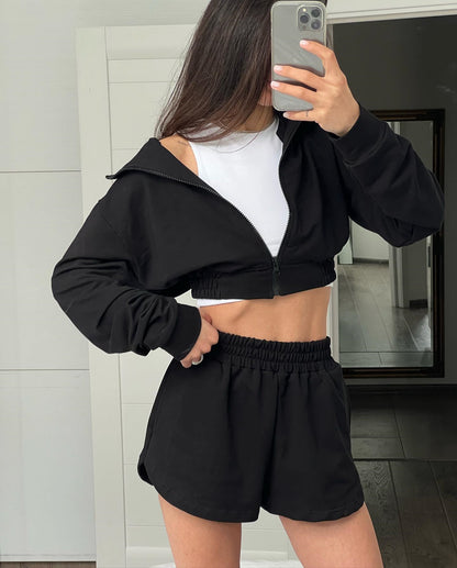 Damen Sportliches Kurzarm-Set mit Reißverschluss und elastischem Bund Stalluxe