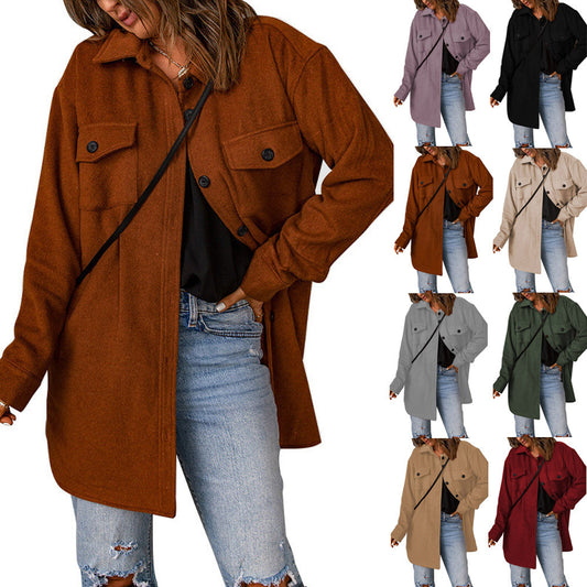 Damen Übergröße Langarm-Hemdjacke mit funktionalen aufgesetzten Taschen und lässigem Schnitt Stalluxe