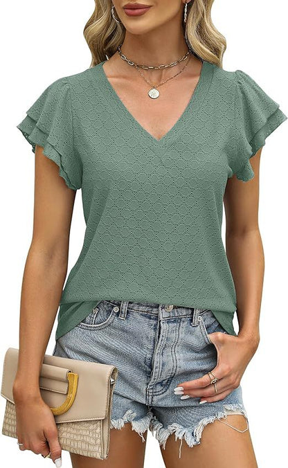 Damen modisches V-Ausschnitt-Shirt mit Rüschendetails Stalluxe