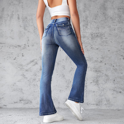 Damen Bootcut Jeans mit hohem Schnitt und modischem Waschung Stalluxe