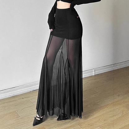 Damen Eleganter Maxirock mit transparenten Einsätzen Stalluxe