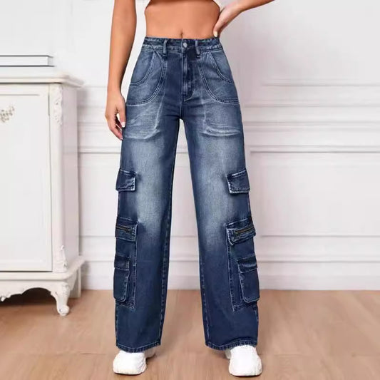 Damen Cargo-Jeans mit weitem Schnitt und praktischen Seitentaschen Stalluxe