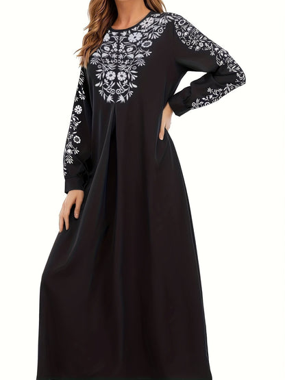 Damen Maxikleid mit kunstvoller Stickerei und eleganten langen Ärmeln Stalluxe