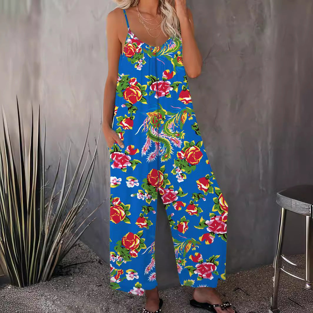 Damen Sommerlicher Jumpsuit mit floralen Mustern und weitem Schnitt Stalluxe
