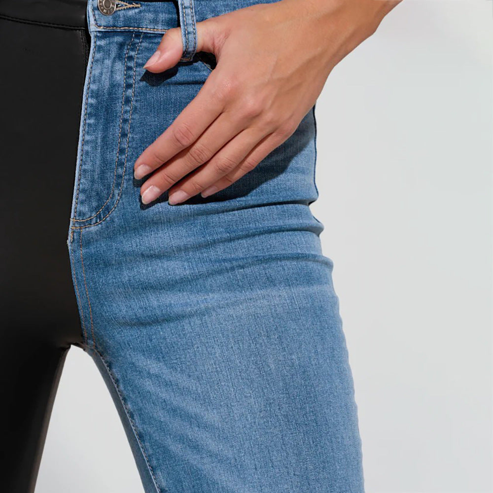 Damen Skinny Jeans mit kombiniertem Denim- und Leder-Look Stalluxe