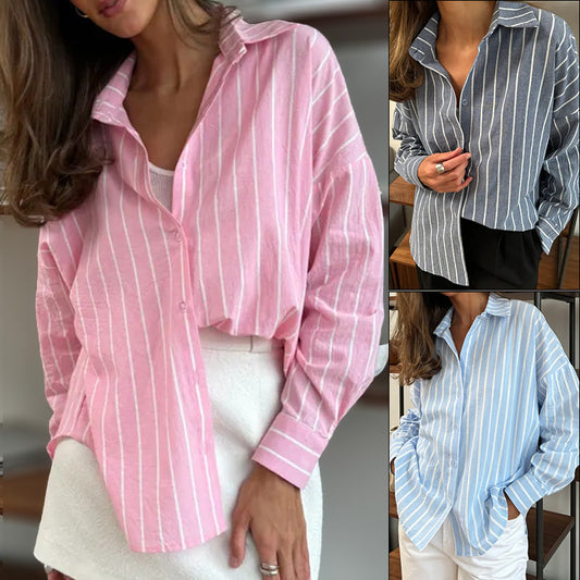 Women's Lightweight Striped Button-Up Shirt Stalluxe