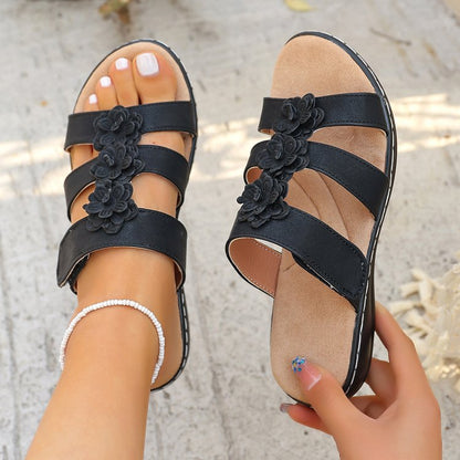 Damen bequeme Sandalen mit floralen Applikationen Stalluxe