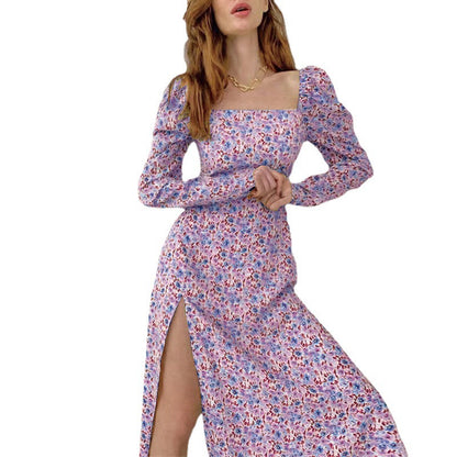 Damen Blütendes Maxikleid mit asymmetrischem Schlitz und Puffärmeln Stalluxe