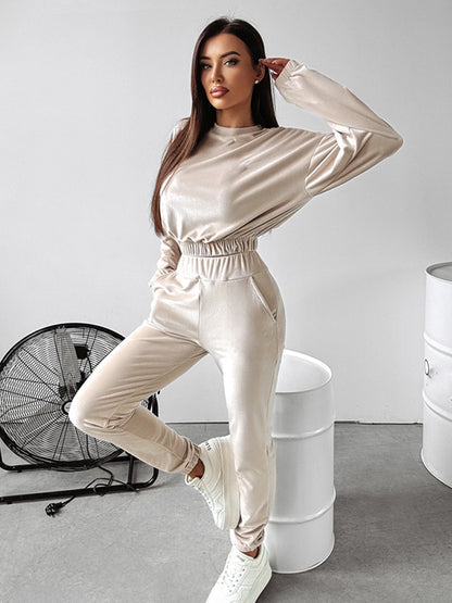 Damen sportliches Cropped 'Lounge-Set' mit elastischem Bund und praktischen Taschen Stalluxe