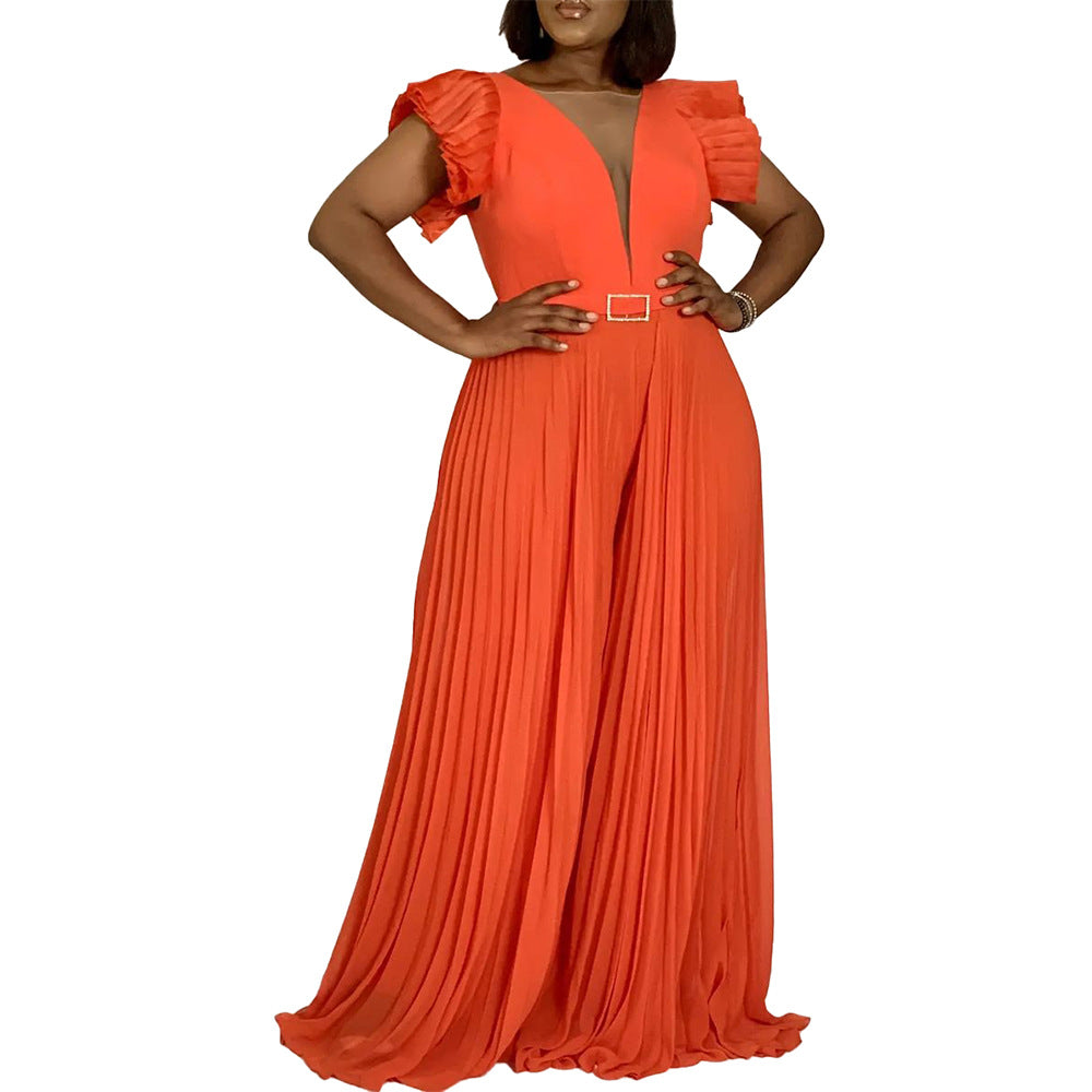 Damen Maxikleid mit voluminösen Puffärmeln und tiefem V-Ausschnitt Stalluxe