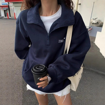 Damen Fleece-Hoodie mit hohem Kragen und halbem Reißverschluss Stalluxe