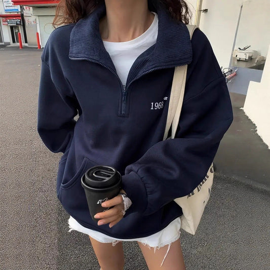 Damen Fleece-Hoodie mit hohem Kragen und halbem Reißverschluss Stalluxe