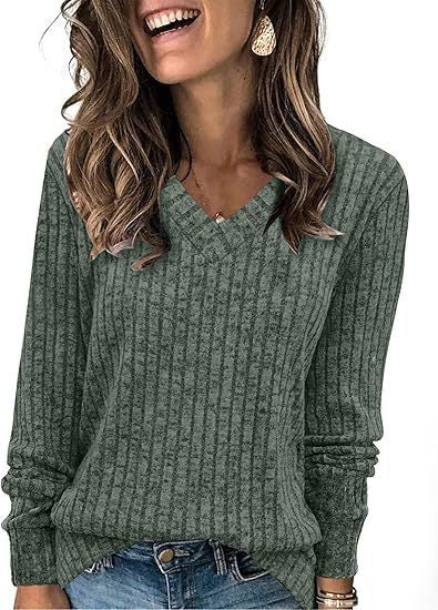 Damen V-Ausschnitt Pullover mit feinen Streifen Stalluxe