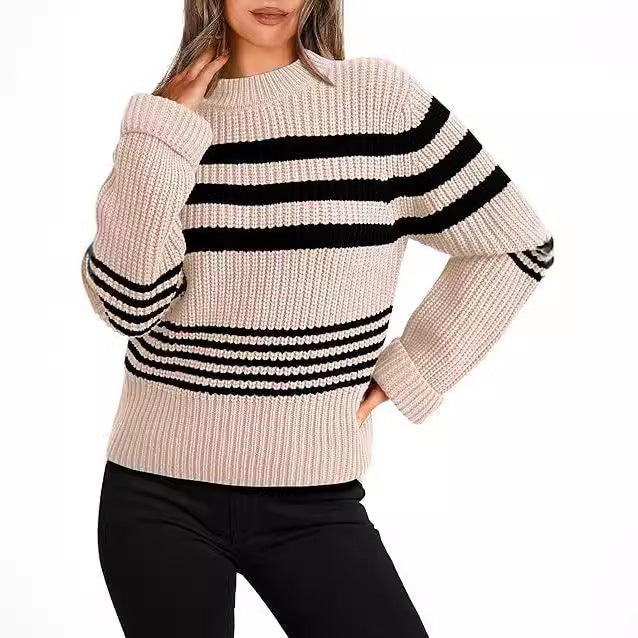 Damen Strickpullover mit modernen Kontraststreifen und lässigem Schnitt Stalluxe