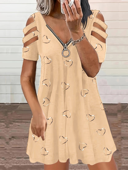 Damen Freizeitkleid mit Cut-Out-Ärmeln und Herzmuster Stalluxe