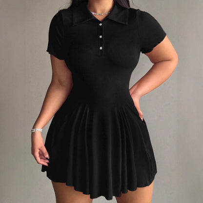 Damen Polo-Kleid mit schwingendem Rock und eleganter Knopfleiste Stalluxe