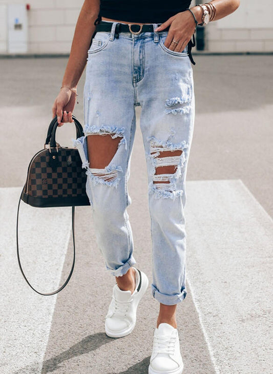Damen Ripped Boyfriend Jeans im lässigen Vintage-Stil mit hohem Bund Stalluxe