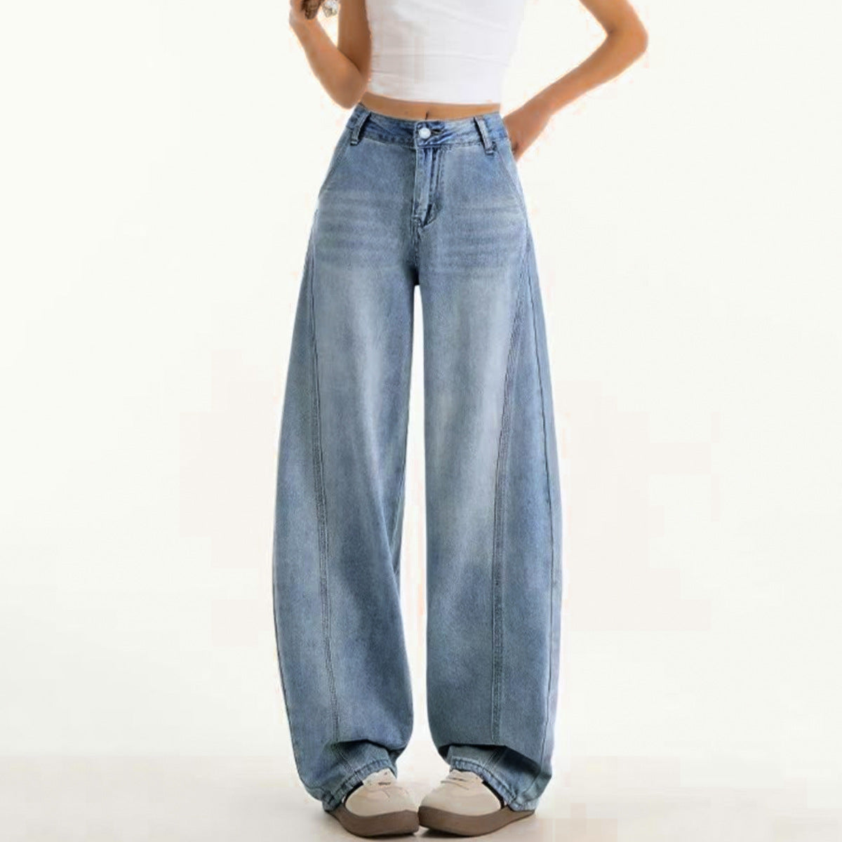 Damen weite Jeanshose mit hohem Bund Stalluxe
