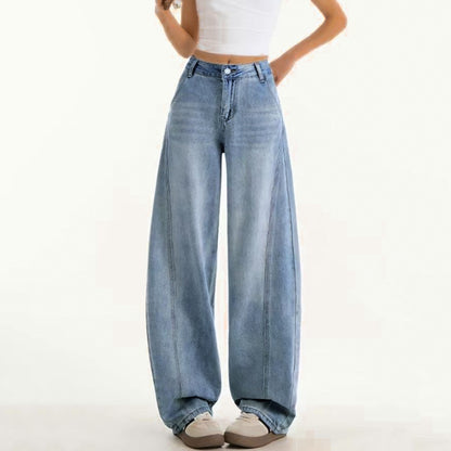 Damen weite Jeanshose mit hohem Bund Stalluxe