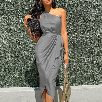 Damen Elegantes Wickelkleid mit asymmetrischem Schnitt und Taillengürtel Stalluxe