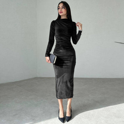 Damen Elegantes Maxikleid mit figurformendem Design und langen Ärmeln Stalluxe
