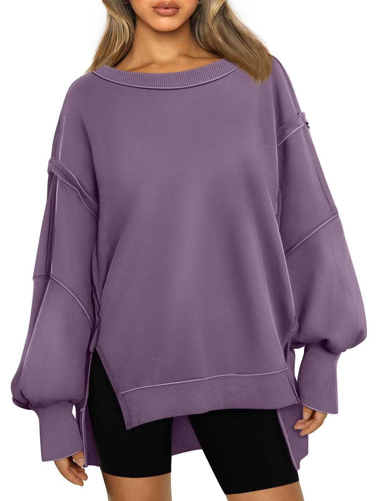 Damen Lässiger Oversize-Sweatshirt mit weitem Kragen und Seitenöffnungen Stalluxe