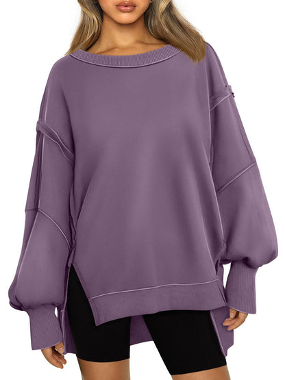 Damen Lässiger Oversize-Sweatshirt mit weitem Kragen und Seitenöffnungen Stalluxe