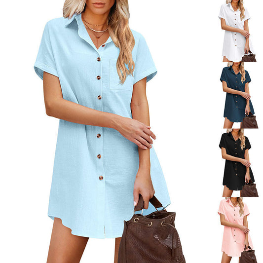 Damen Hemdblusenkleid mit modischem Kragen und praktischer Knopfleiste Stalluxe