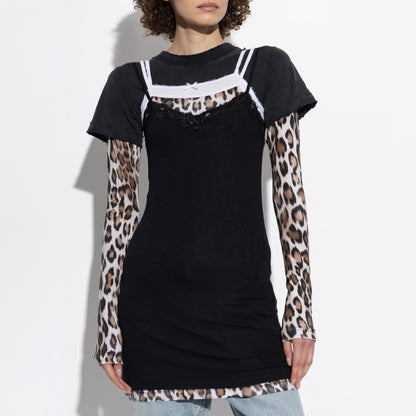 Damen Kombination aus lässigem T-Shirt und schmalem Kleid Stalluxe Schwarz