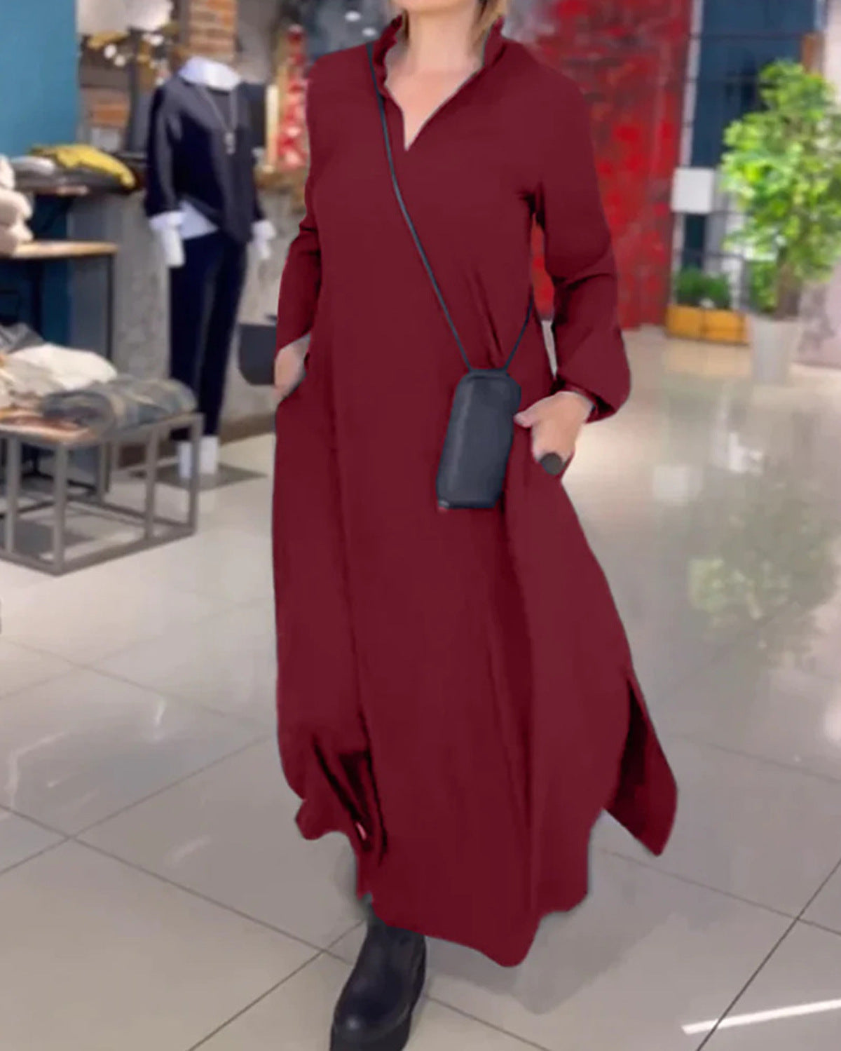 Damen Kaftankleid mit praktischen Taschen und elegantem Kragen Stalluxe