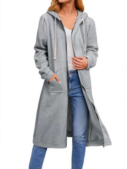 Damen lange Kapuzenjacke mit Reißverschluss und praktischen Taschen Stalluxe