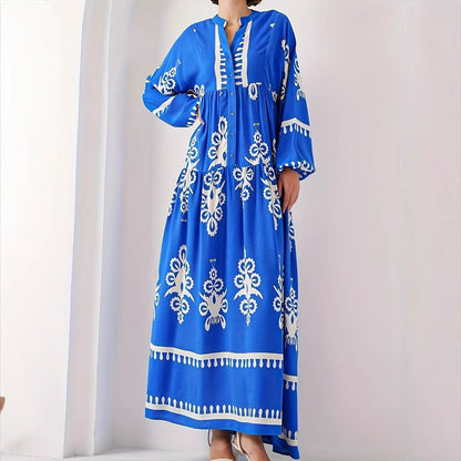 Damen langes Kaftankleid mit floralen Akzenten und Knopfleiste Stalluxe