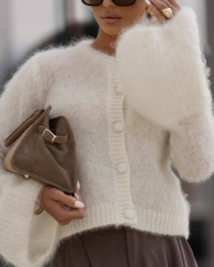 Damen Cardigan mit voluminösen Ärmeln und weichem Mohair-Woll-Mix Stalluxe