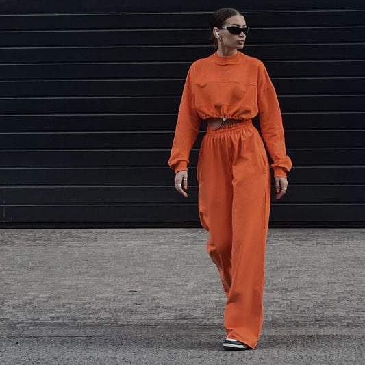 Damen urbaner Schnitt Sweatpants mit lässigem Cropped Oberteil Stalluxe