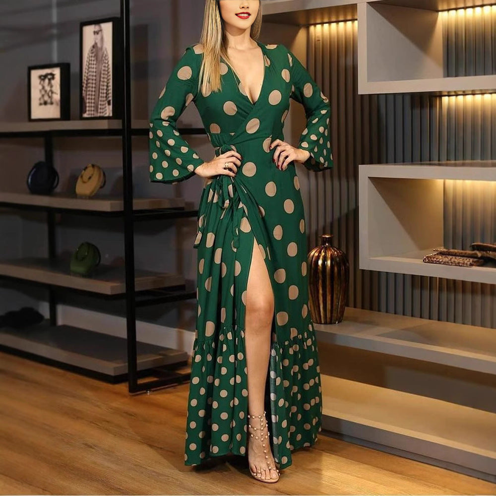 Damen Wickelkleid mit tiefem V-Ausschnitt und voluminösen Ärmeln Stalluxe