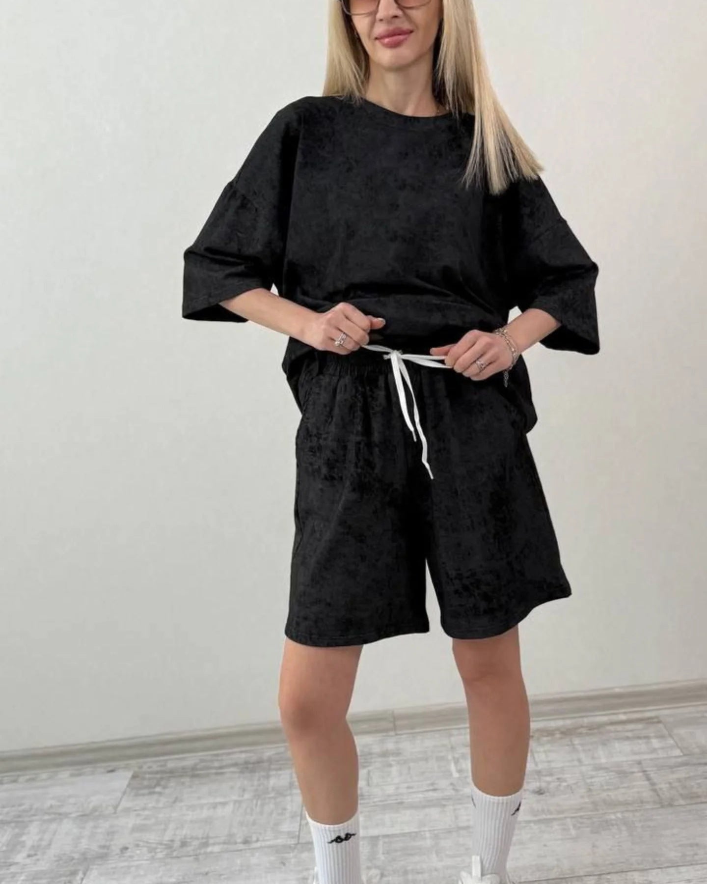 Damen lässiges Kurzarm-Set aus weichem Material mit bequemen Shorts Stalluxe