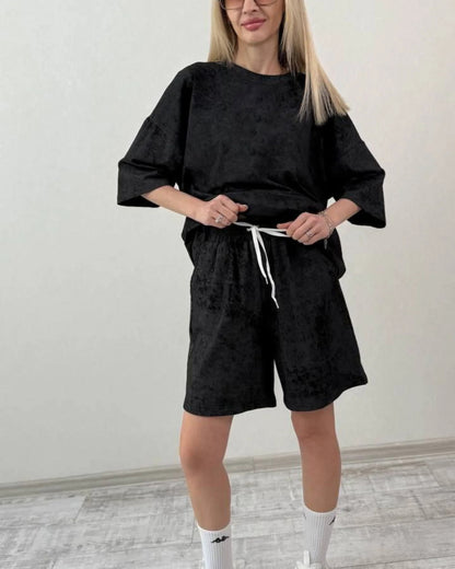 Damen lässiges Kurzarm-Set aus weichem Material mit bequemen Shorts Stalluxe