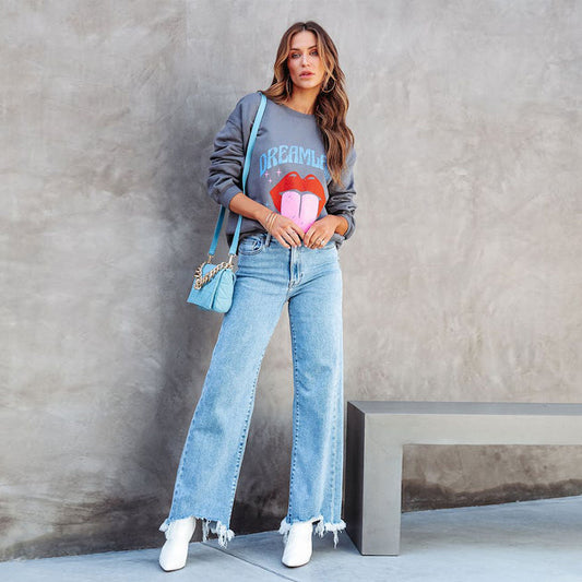 Damen Weite Jeans mit fransigem Saum und modischem Schnitt Stalluxe