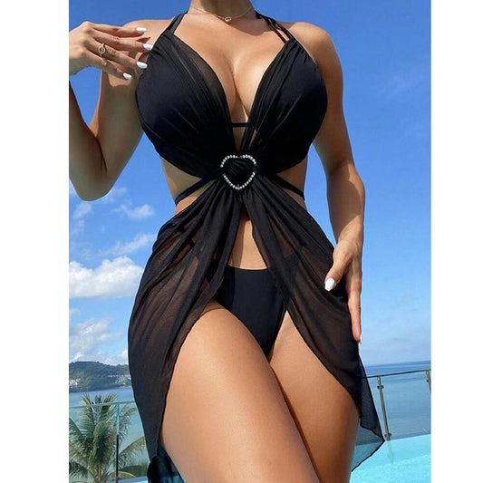 Damen Badeanzug mit elegantem Chiffon-Überwurf und Herzakzent Stalluxe