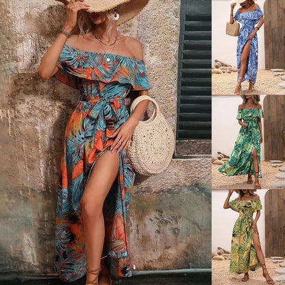 Damen Off-Shoulder Maxikleid mit floralem Design und seitlichem Schlitz Stalluxe