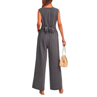 Damen eleganter Jumpsuit mit tailliertem Schnitt und weitem Bein Stalluxe