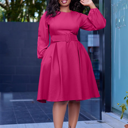 Damen Kleid mit weitem Schnitt und Taillengürtel Stalluxe