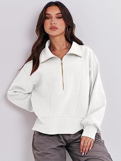 Damen Sportlicher Pullover mit Stehkragen und halbem Reißverschluss Stalluxe