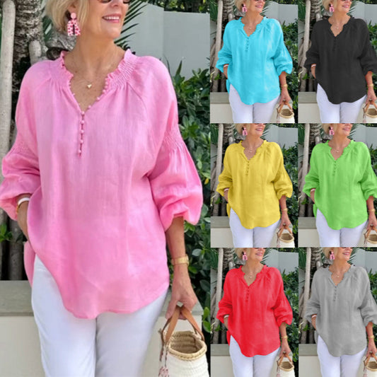 Damen luftige Bluse mit Knopfdetail und voluminösen Ärmeln Stalluxe