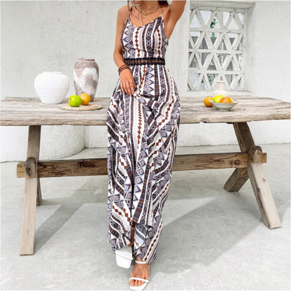 Damen Maxikleid mit bohemian Muster und raffiniertem elastischem Taillenband Stalluxe